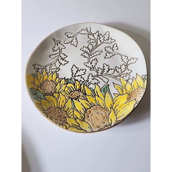 SPECTRUM DESIGNZ Yellow Floral Design Stoneware 1- Dinner Plate, 1-Salad Plate - Picture 3 of 7
